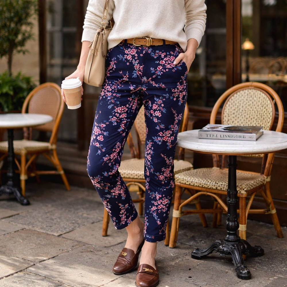 Banana Republic Ryan Slim Floral Ankle Trousers Academia Old Money Capsule Pant